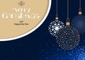 Blue Merry Christmas Greeting Card with Hanging Baubles