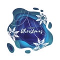 Blue Merry Christmas Greetings card. Snowfall. Paper cut snow flake. Happy New Year invitation. Winter snowflakes Royalty Free Stock Photo