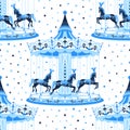 Blue merry-go-round seamless pattern.