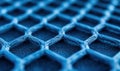 Blue mesh pattern, hexagonal design, intricate textile structure
