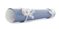 Blue message scroll tied with rope, two natural knots isolated