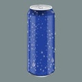 Blue Metal Aluminum Beverage Drink with water drops. Mockup for Product Packaging. Energetic Drink Can 500ml, 0,5L. Royalty Free Stock Photo