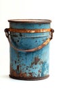 A blue metal bucket with a rusty handle on a white background Royalty Free Stock Photo
