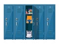 Blue metal cabinets with school items Royalty Free Stock Photo