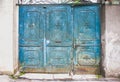 Blue metal doors. Old vintage style. Rusty texture Royalty Free Stock Photo