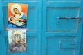 Blue doors images icons Virgin Mary Jesus, Bethlehem