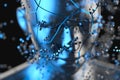 Blue metal human head with particles, 3d rendering Royalty Free Stock Photo