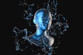 Blue metal human head with particles, 3d rendering Royalty Free Stock Photo