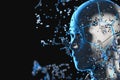 Blue metal human head with particles, 3d rendering Royalty Free Stock Photo