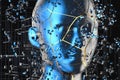 Blue metal human head with particles, 3d rendering Royalty Free Stock Photo