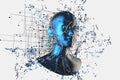 Blue metal human head with particles, 3d rendering Royalty Free Stock Photo