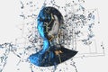 Blue metal human head with particles, 3d rendering Royalty Free Stock Photo