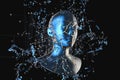 Blue metal human head with particles, 3d rendering Royalty Free Stock Photo