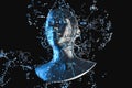 Blue metal human head with particles, 3d rendering Royalty Free Stock Photo