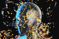 Blue metal human head with particles, 3d rendering Royalty Free Stock Photo