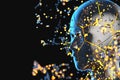 Blue metal human head with particles, 3d rendering Royalty Free Stock Photo