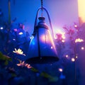 Blue metal lantern in the garden at night. Festive background. AI Generated