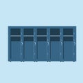 Blue metal Lockers. Lockers in school or gym with silver handles and locks. Empty safe box with doors open, cupboard Royalty Free Stock Photo