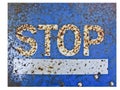 Blue Metal Stop Sign with rusted grunge