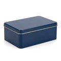 Blue metal tin box isolated on white background Royalty Free Stock Photo