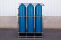 Blue metal wine fermentation tanks from a winery Royalty Free Stock Photo