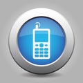 Blue metallic button, old mobile with antenna icon Royalty Free Stock Photo