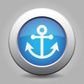 Blue metallic button. White anchor icon. Royalty Free Stock Photo