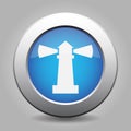 Blue metallic button, white lighthouse icon Royalty Free Stock Photo