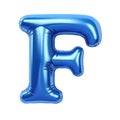 blue metallic F alphabet balloon Realistic 3D on white background