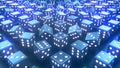 Blue metallic gaming dices - gamble randomize concept - abstract 3D illustration