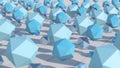 Blue metallic, glass, plastic polyhedrons morphing. Abstract illustration, 3d render.