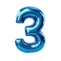 blue metallic 3 number balloon Realistic 3D on white background