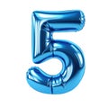 blue metallic 5 number balloon Realistic 3D on white background