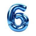 blue metallic 6 number balloon Realistic 3D on white background