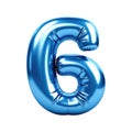 blue metallic 6 number balloon Realistic 3D on white background