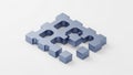 Blue Metallic Puzzle Pieces and Cubes Forming a Geometric Structure on White abstract arrangement Royalty Free Stock Photo