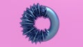 Blue metallic ring deforming. Pink background. Abstract illustration, 3d rendering. Royalty Free Stock Photo