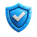 Blue metallic shield with a white checkmark, symbolizing robust digital security Royalty Free Stock Photo