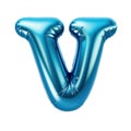 blue metallic V alphabet balloon Realistic 3D on white background