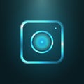 Blue metallic web icon of modern camera.