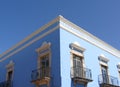 Blue Mexican-Caribbean sunlit colonial building