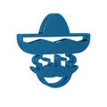 Blue Mexican man wearing sombrero icon isolated on transparent background. Hispanic man with a mustache.