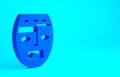 Blue Mexican mayan or aztec mask icon isolated on blue background. Minimalism concept. 3d illustration 3D render