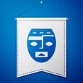 Blue Mexican mayan or aztec mask icon isolated on blue background. White pennant template. Vector