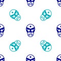 Blue Mexican wrestler icon isolated seamless pattern on white background. Vector