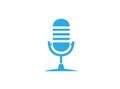 Blue microphone and karaoke symbol logo design