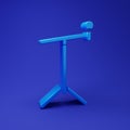 Blue Microphone with stand icon isolated on blue background. Minimalism concept. 3D render illustration Royalty Free Stock Photo