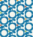 Blue mid century floral illustration