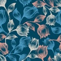 Blue Midnight Tulip Whimsy Abstract Tulip Doodles Royalty Free Stock Photo