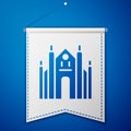 Blue Milan Cathedral or Duomo di Milano icon isolated on blue background. Famous landmark of Milan, Italy. White pennant Royalty Free Stock Photo